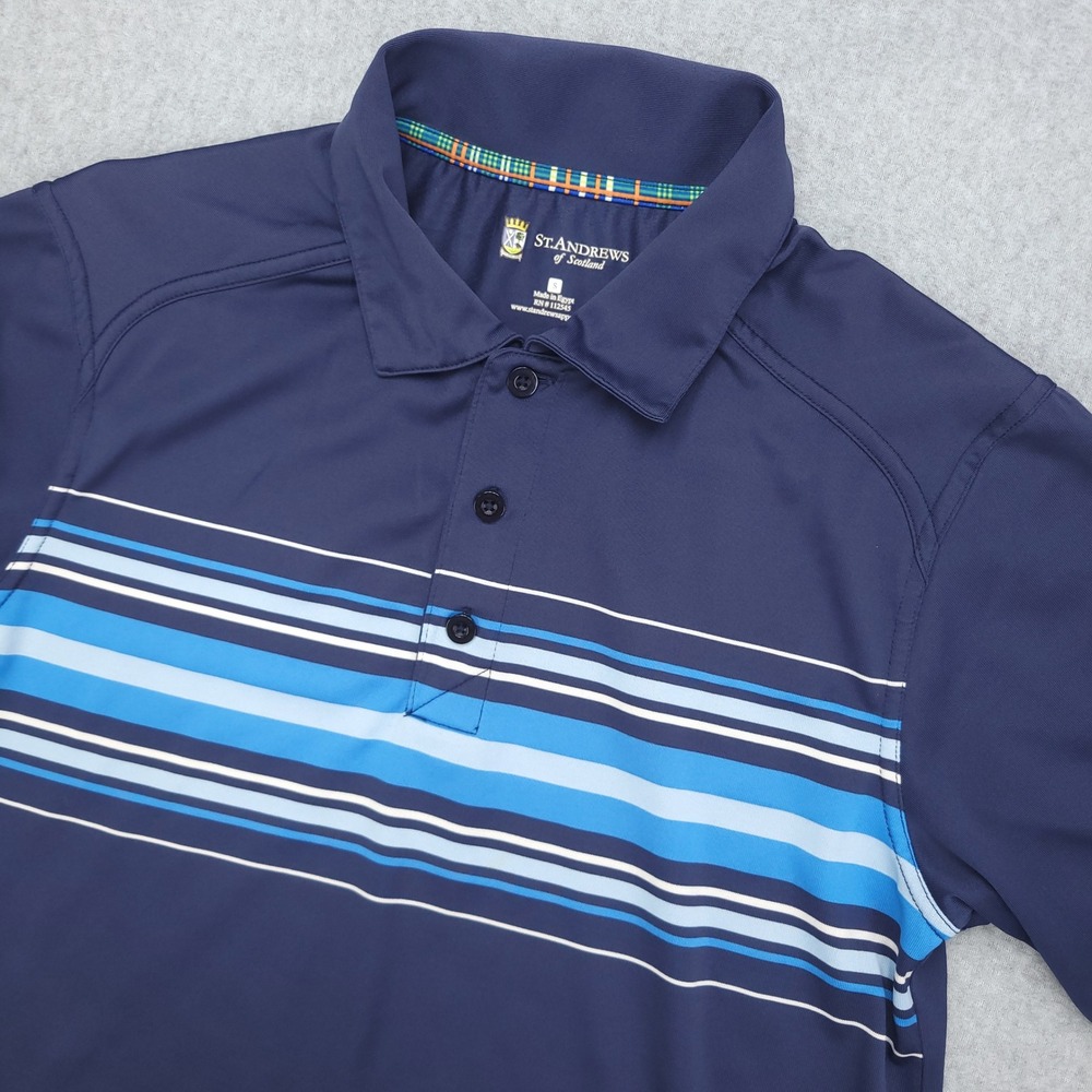 St Andrews of Scotland Golf Polo Shirt Mens Small Blue Striped‎  Short Sleeve